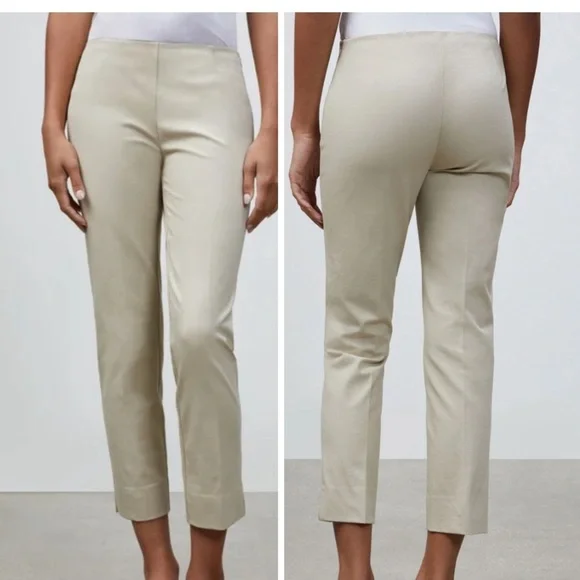 Lafayette 148 Cropped Bleecker Pant Beige Stretch Cotton Trouser Women's Size 14 - Picture 1 of 13